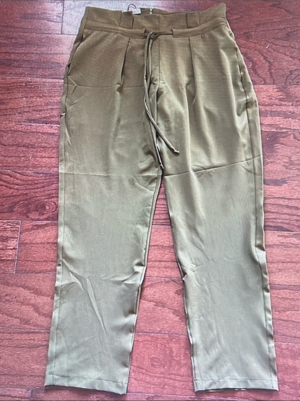 Olive Drawstring Tapered Women's Trousers